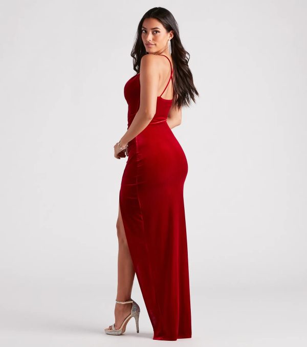 Riley Ruched Velvet Formal Dress - Image 2
