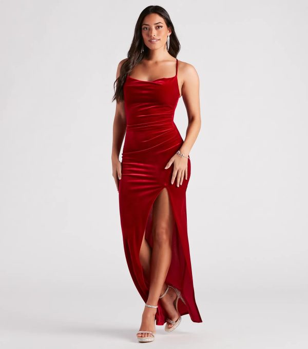 Riley Ruched Velvet Formal Dress - Image 3