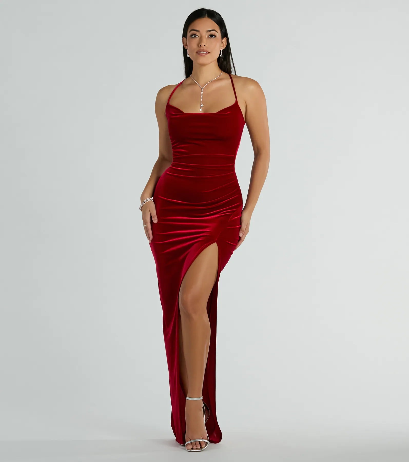 Riley Ruched Velvet Formal Dress - Image 5