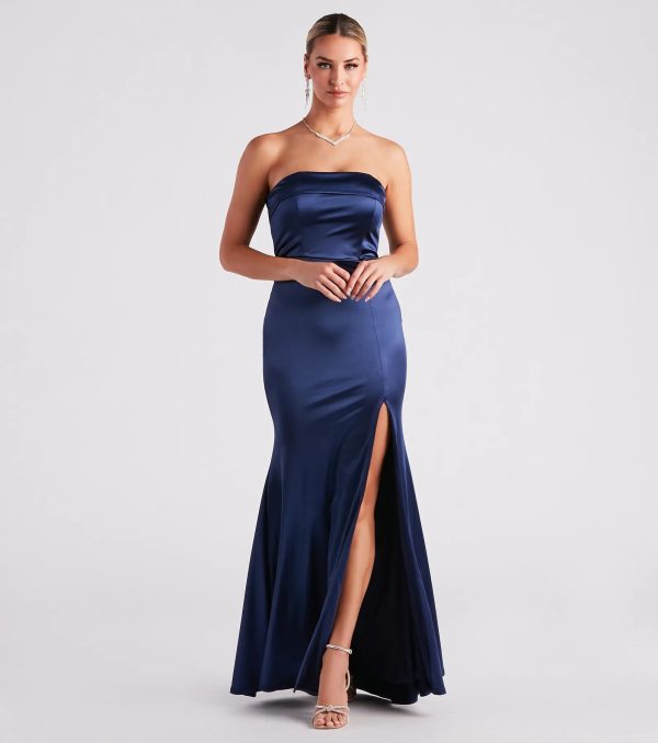 Mia Formal Satin Strapless Long Dress - Image 5