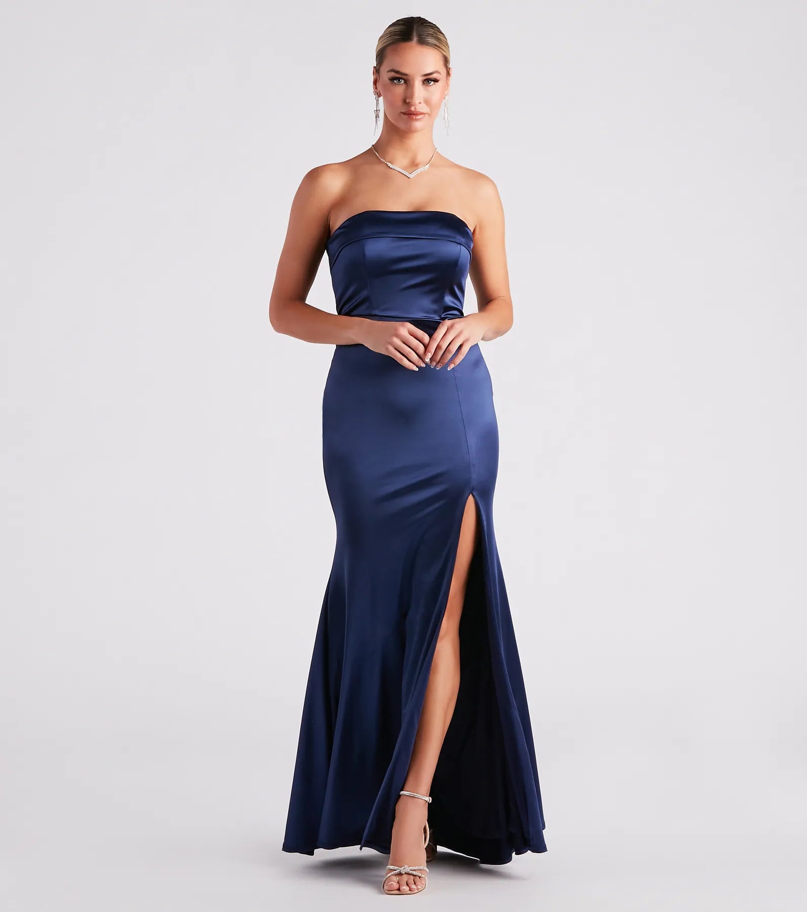 Mia Formal Satin Strapless Long Dress - Image 5