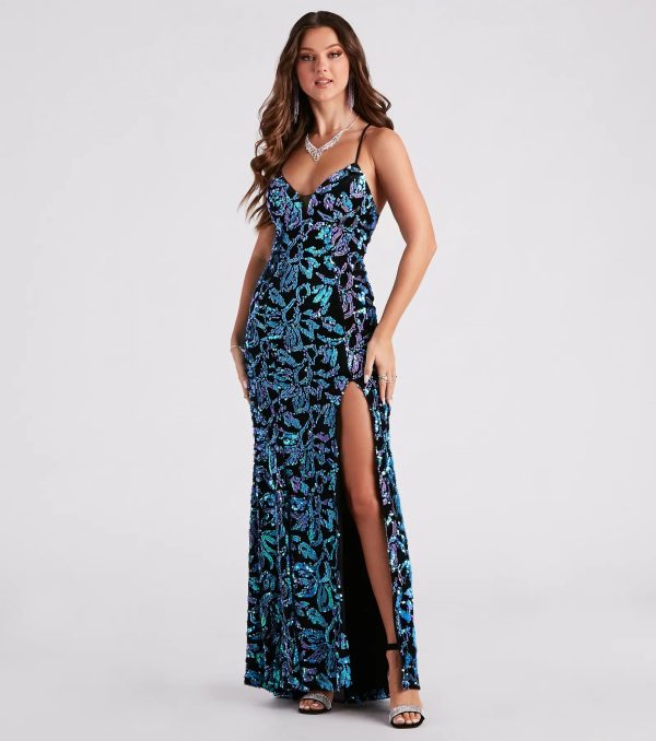 Noel Formal Sequin Velvet Lace-Up Dress - Image 3