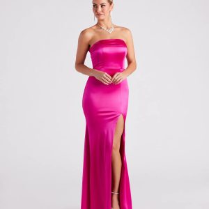 Mia Formal Satin Strapless Long Dress