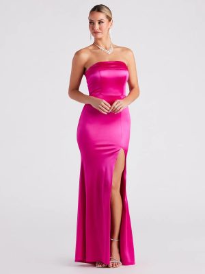 Mia Formal Satin Strapless Long Dress