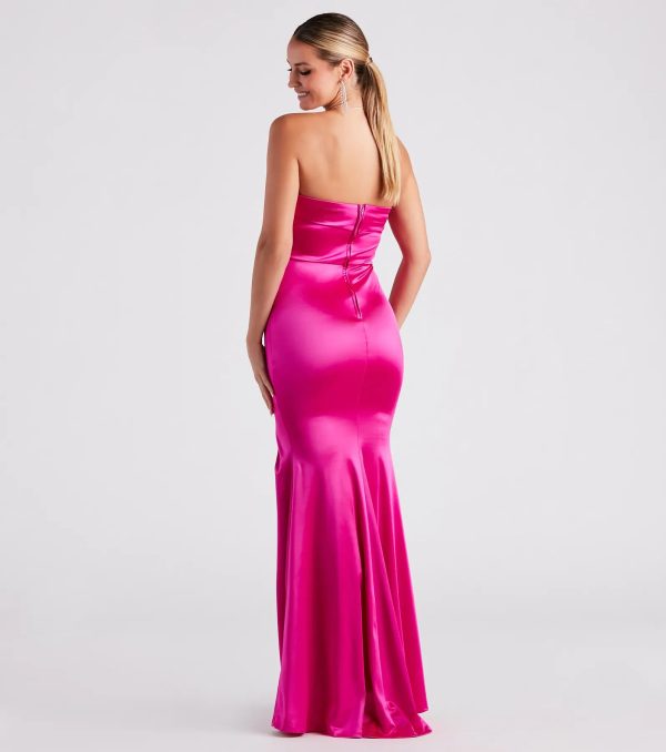 Mia Formal Satin Strapless Long Dress - Image 2