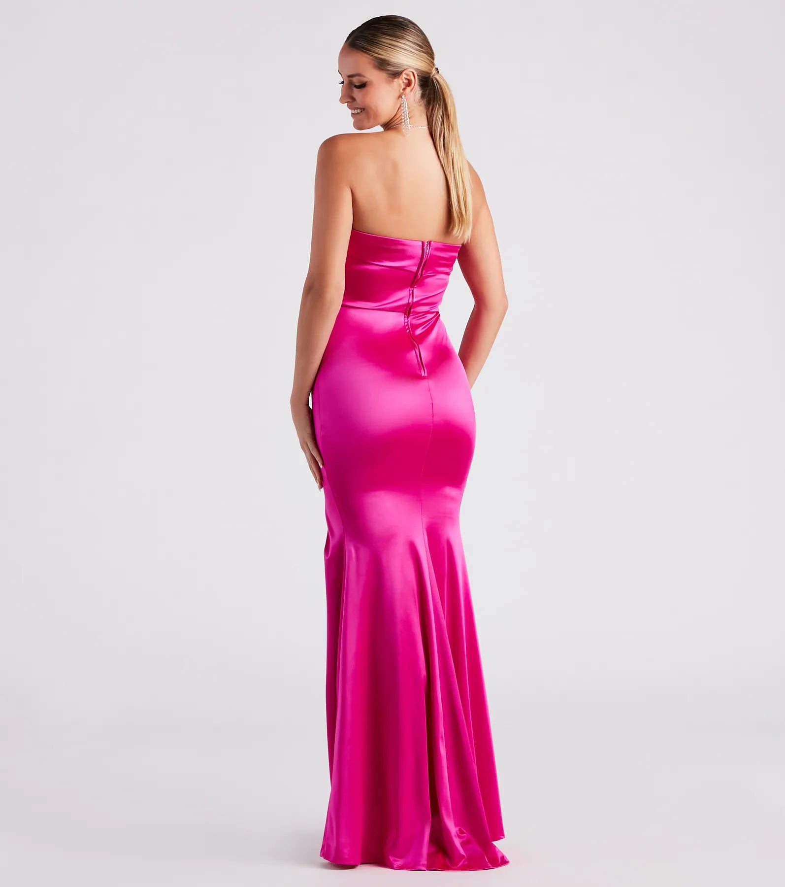 Mia Formal Satin Strapless Long Dress - Image 2