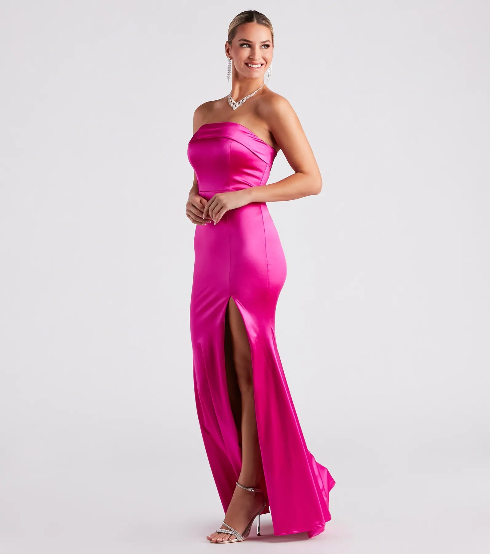 Mia Formal Satin Strapless Long Dress - Image 3