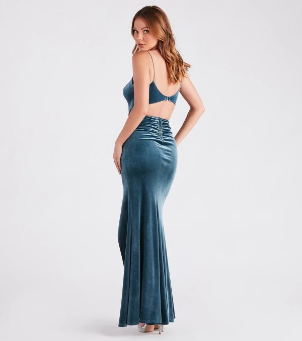 Kierra Formal Glitter Velvet High Slit Dress - Image 2