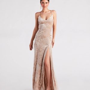 Samaria Formal Crushed Velvet Long Dress