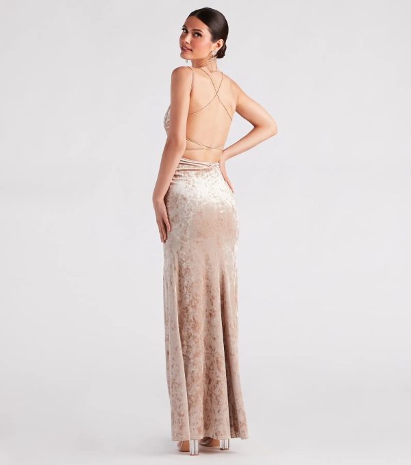Samaria Formal Crushed Velvet Long Dress - Image 2