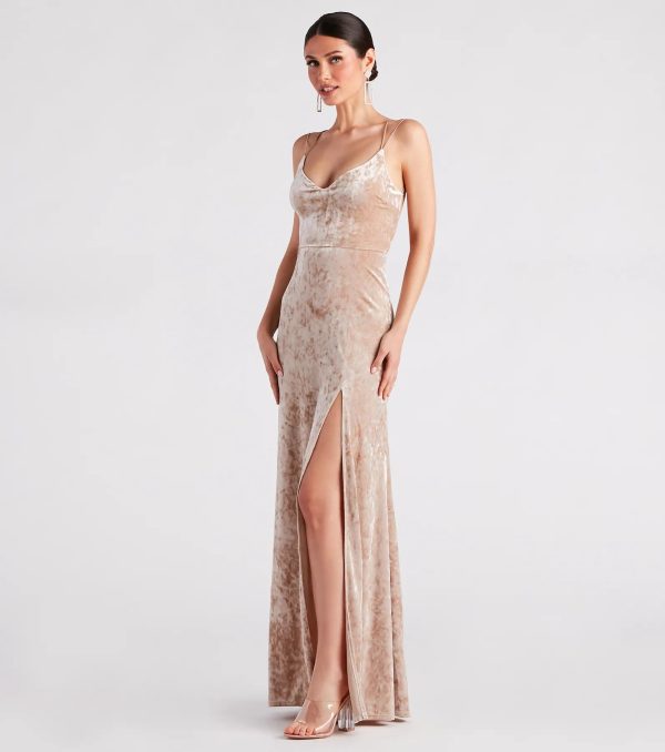 Samaria Formal Crushed Velvet Long Dress - Image 3