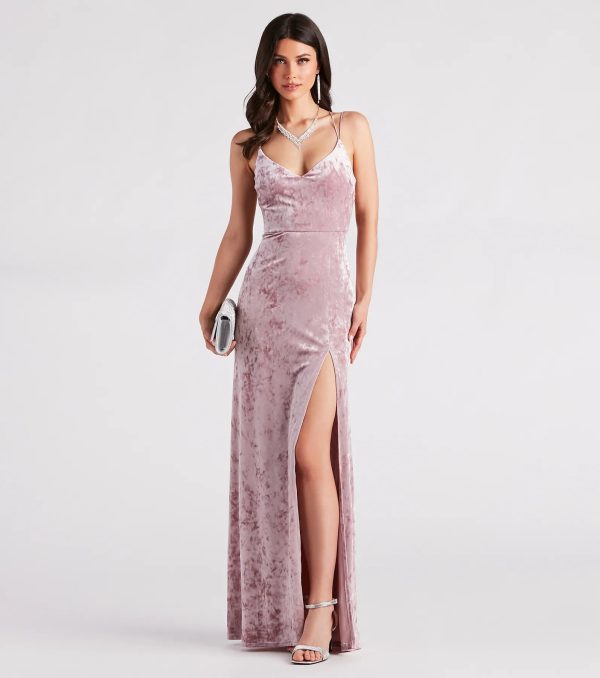 Samaria Formal Crushed Velvet Long Dress - Image 5