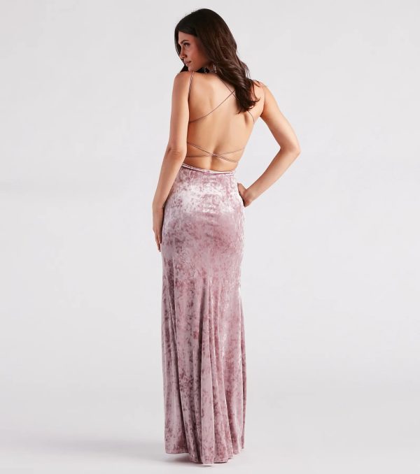 Samaria Formal Crushed Velvet Long Dress - Image 6