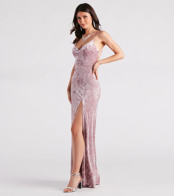 Samaria Formal Crushed Velvet Long Dress - Image 7