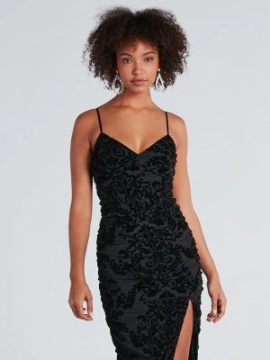 Paxton Formal Flocked Velvet Ruched Dress