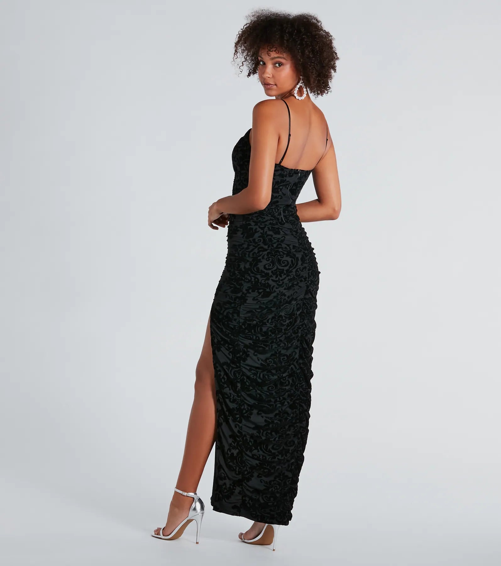 Paxton Formal Flocked Velvet Ruched Dress - Image 2