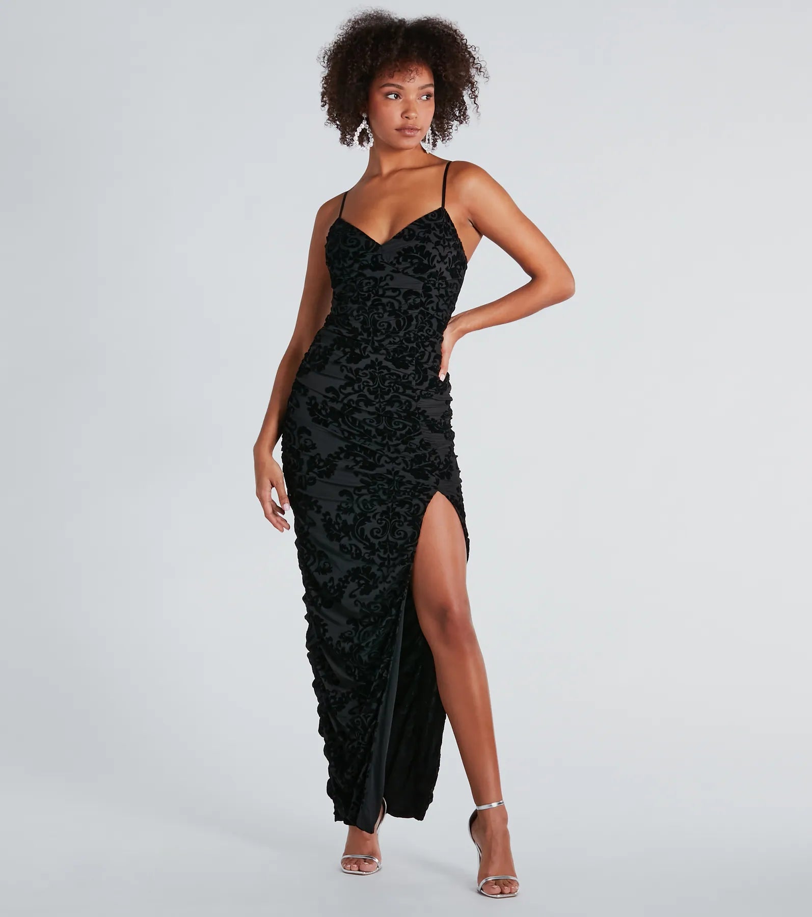 Paxton Formal Flocked Velvet Ruched Dress - Image 3