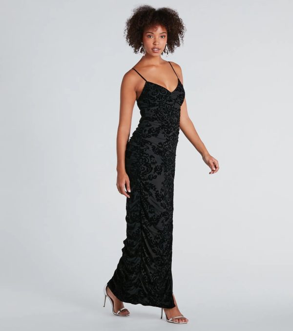 Paxton Formal Flocked Velvet Ruched Dress - Image 4