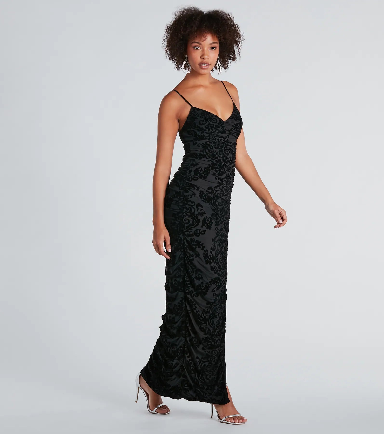 Paxton Formal Flocked Velvet Ruched Dress - Image 4