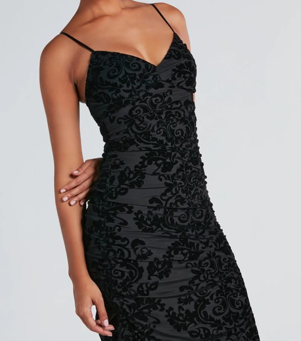 Paxton Formal Flocked Velvet Ruched Dress - Image 5