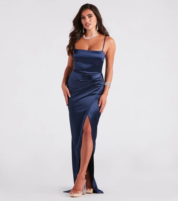 Mayra Formal Satin Slit Long Dress - Image 23