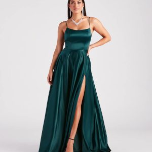 Rylan High Slit A-Line Satin Formal Dress