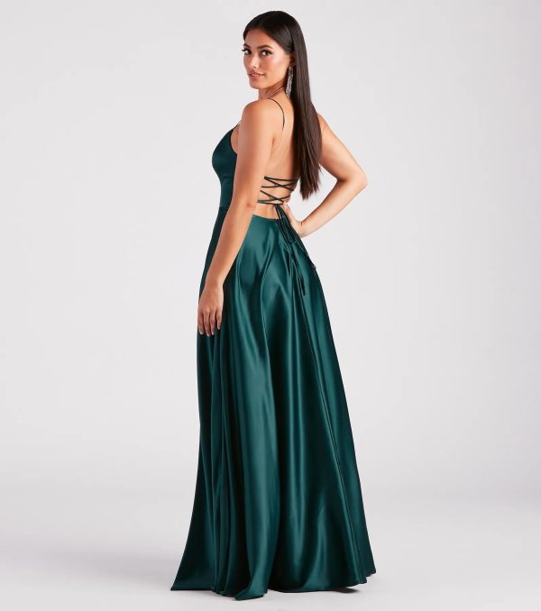Rylan High Slit A-Line Satin Formal Dress - Image 2