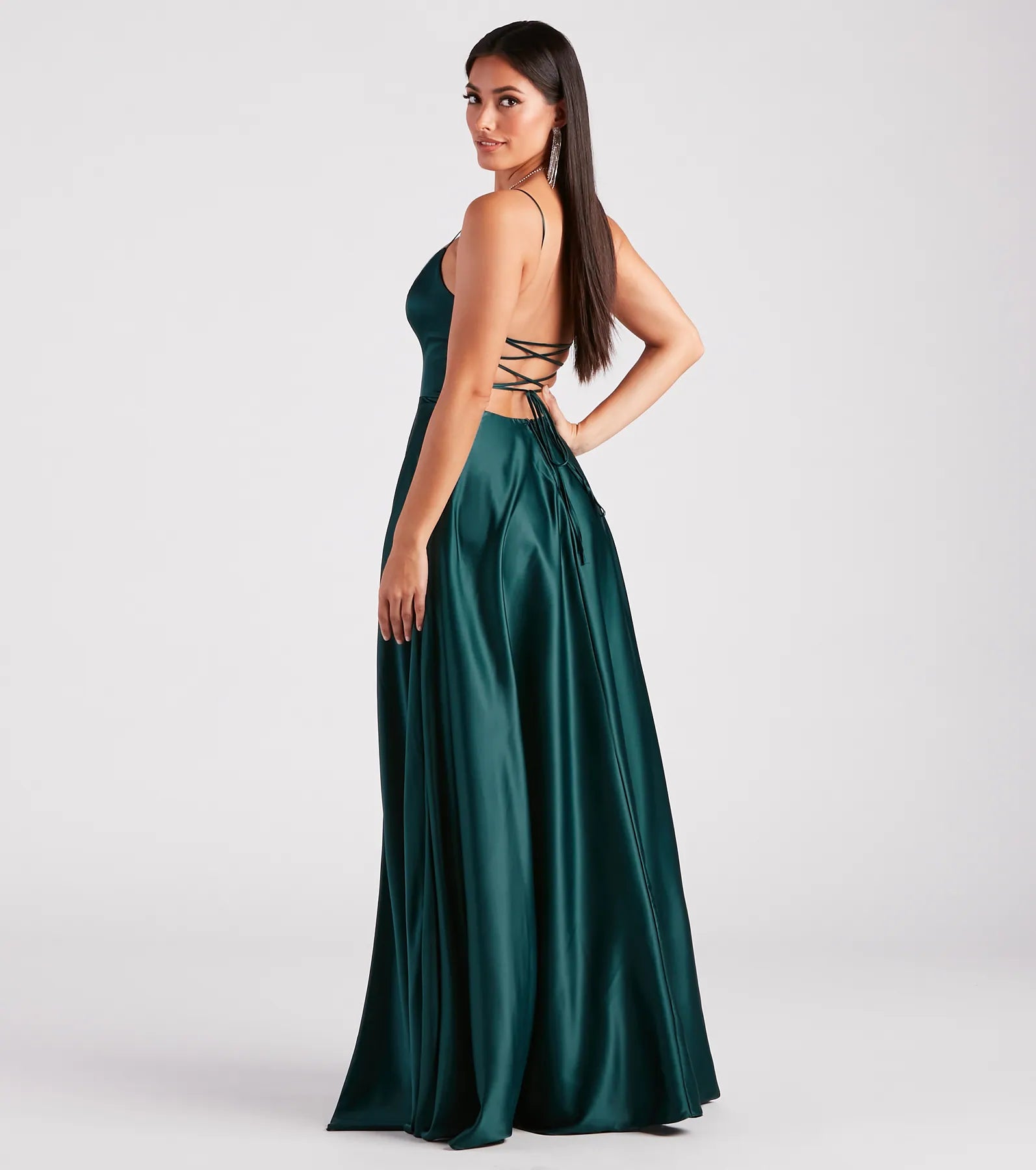 Rylan High Slit A-Line Satin Formal Dress - Image 2