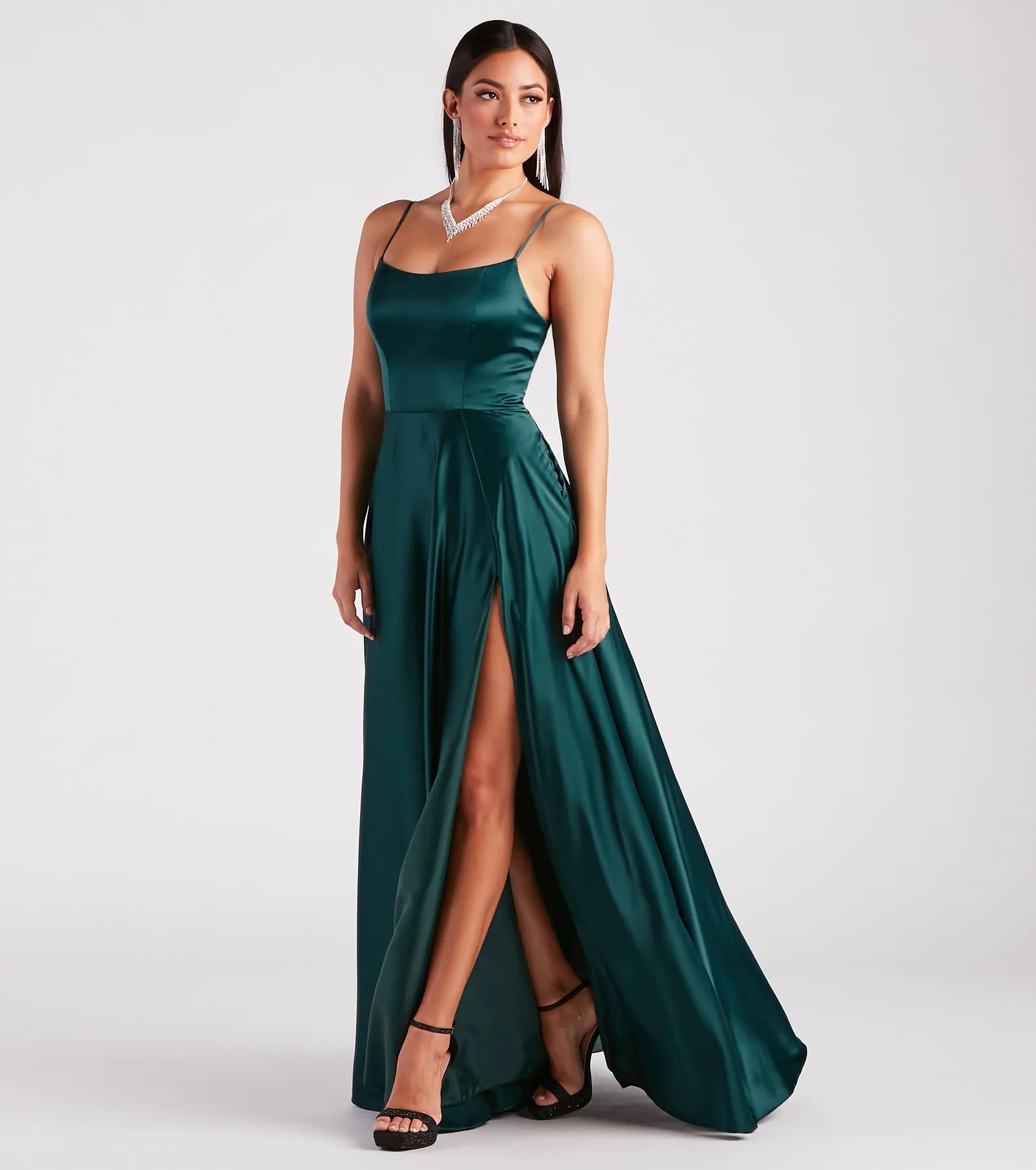 Rylan High Slit A-Line Satin Formal Dress - Image 3
