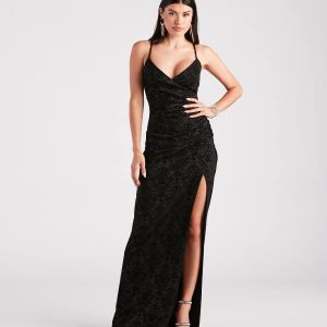 Gretchen Formal Flocked Velvet Wrap Dress