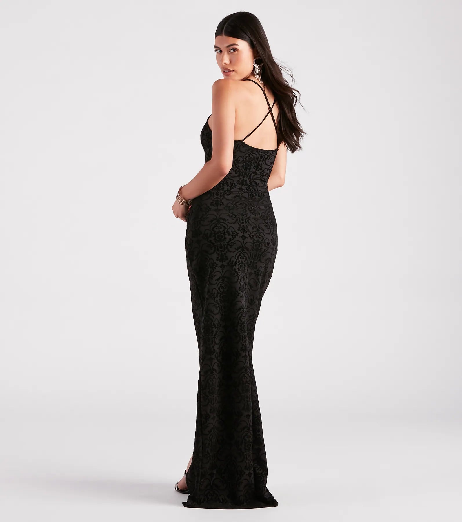 Gretchen Formal Flocked Velvet Wrap Dress - Image 2