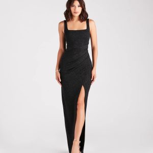 Sheryl Formal Glitter Wrap Slit Long Dress
