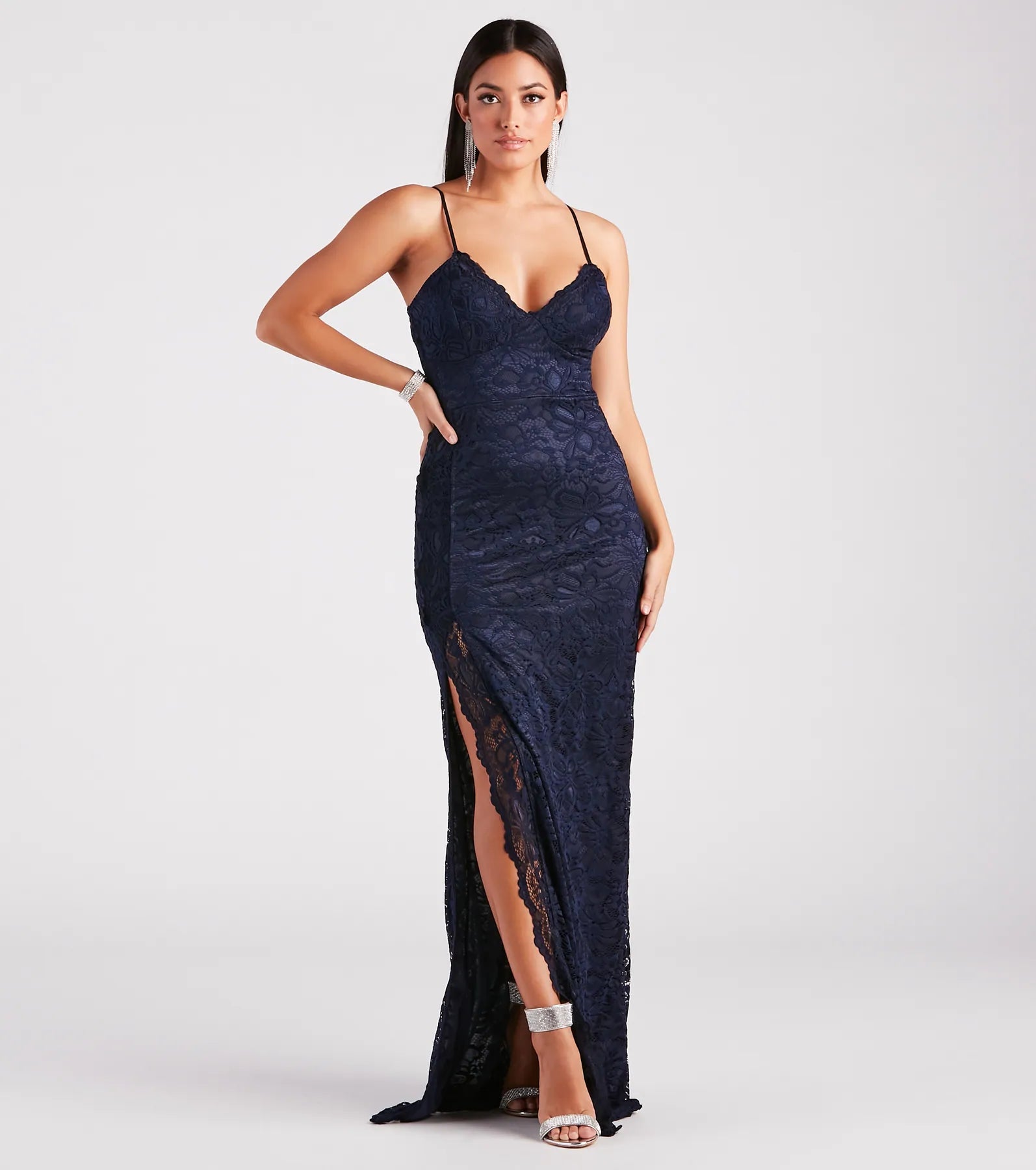 Jessica Formal Lace Slit Long Dress - Image 9