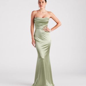 Priscilla Formal Satin Strapless Mermaid Dress