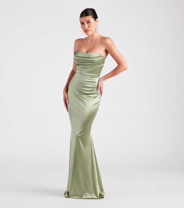 Priscilla Formal Satin Strapless Mermaid Dress - Image 3