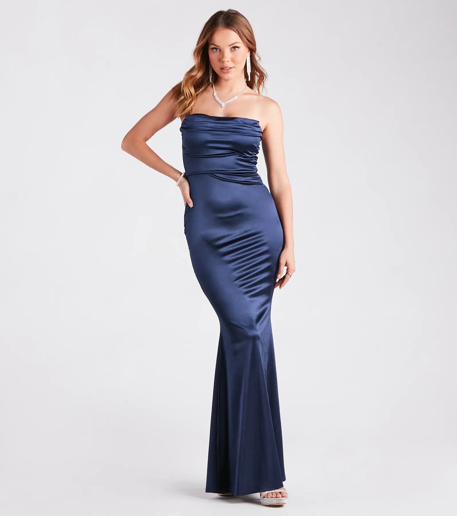 Priscilla Formal Satin Strapless Mermaid Dress - Image 6