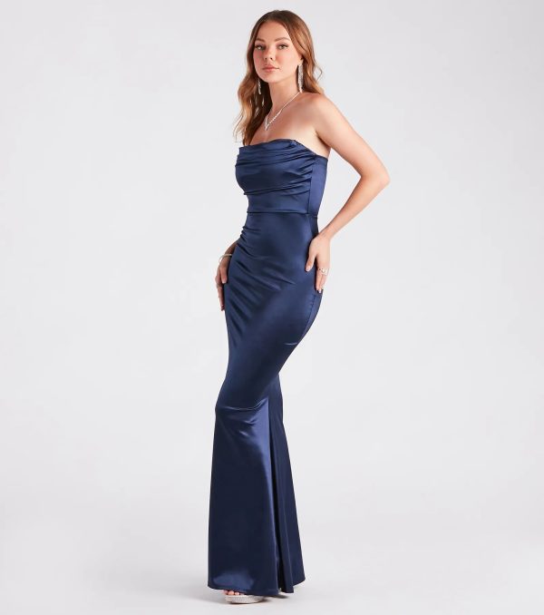 Priscilla Formal Satin Strapless Mermaid Dress - Image 8