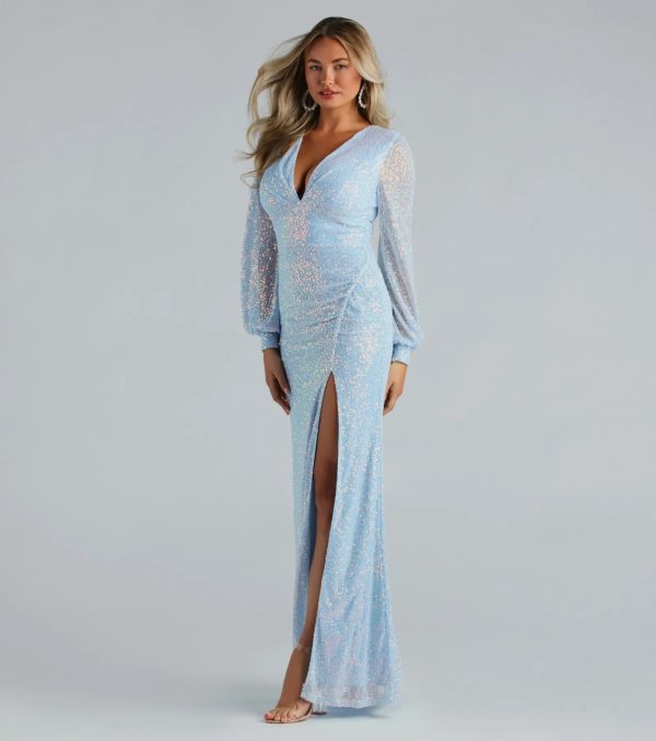 Mona Formal Sequin Long Sleeve Mermaid Dress - Image 3