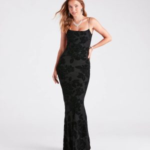 Ramona Formal Velvet Rose Strappy Mermaid Dress