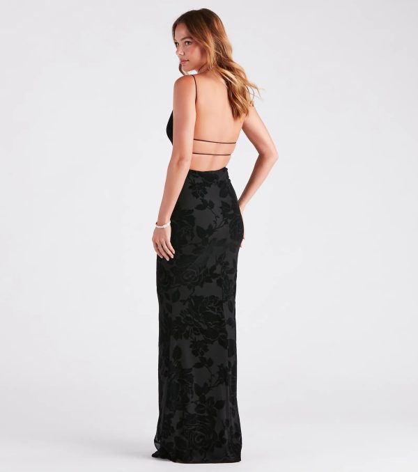 Ramona Formal Velvet Rose Strappy Mermaid Dress - Image 2