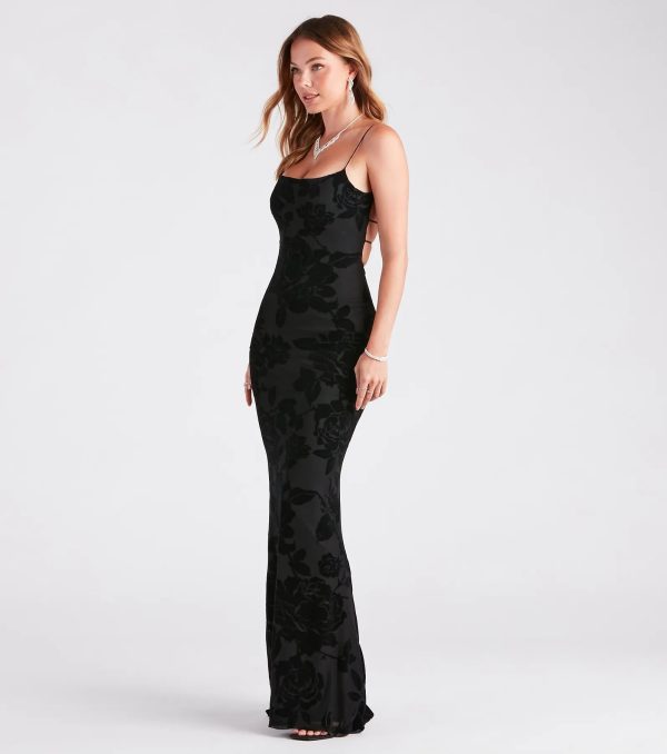 Ramona Formal Velvet Rose Strappy Mermaid Dress - Image 3