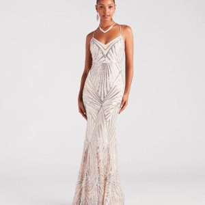 Angelina Formal Lace-Up Sequin Mermaid Dress