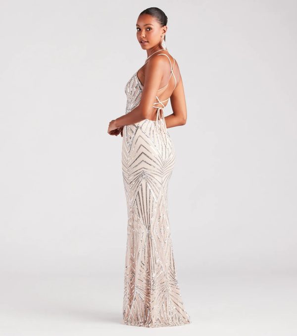 Angelina Formal Lace-Up Sequin Mermaid Dress - Image 2