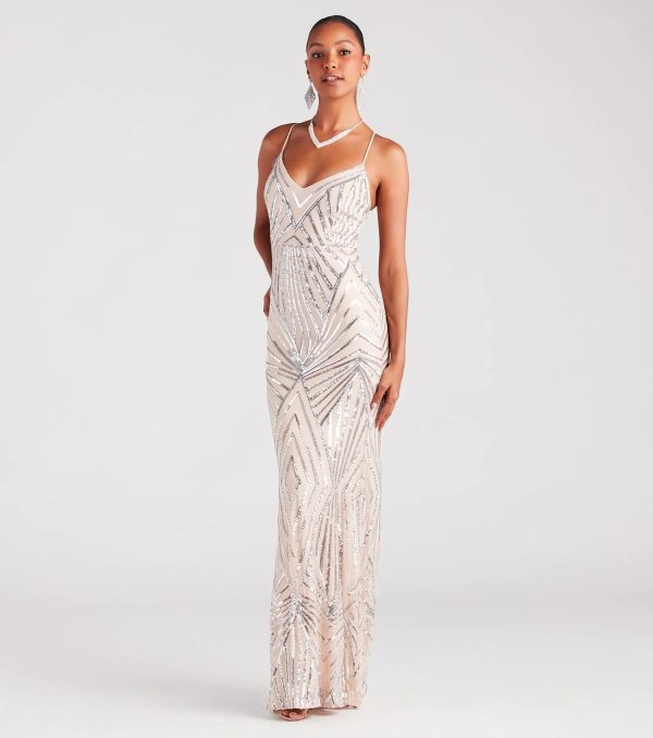 Angelina Formal Lace-Up Sequin Mermaid Dress - Image 3