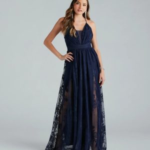 Lina Flocked Velvet A-Line Formal Dress