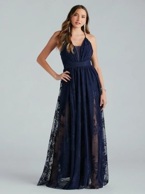 Lina Flocked Velvet A-Line Formal Dress