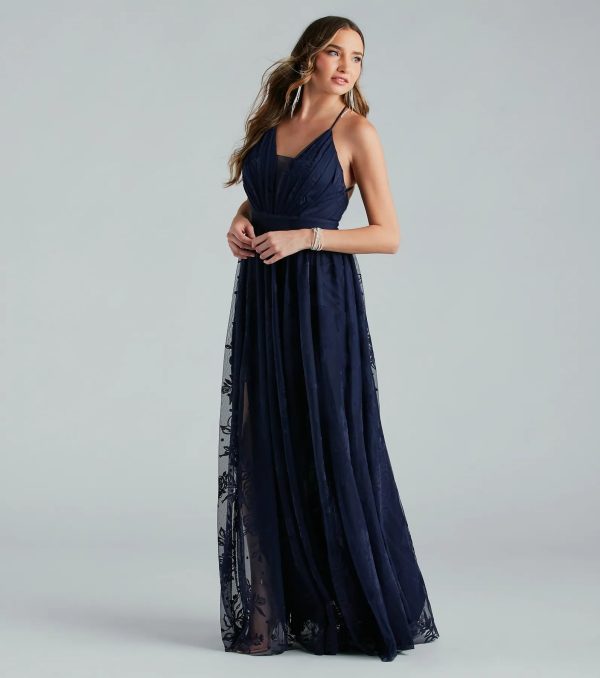 Lina Flocked Velvet A-Line Formal Dress - Image 2