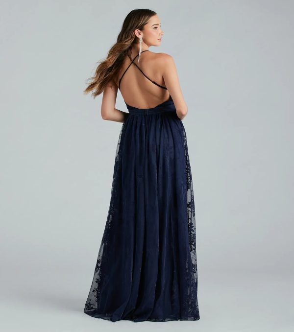 Lina Flocked Velvet A-Line Formal Dress - Image 3