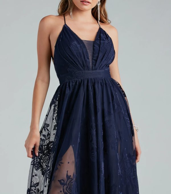 Lina Flocked Velvet A-Line Formal Dress - Image 4