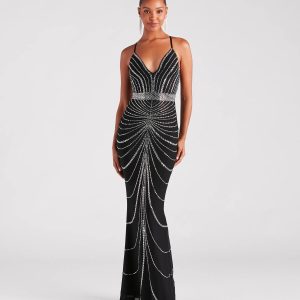 Maisyn Formal Rhinestone V-Neck Long Dress